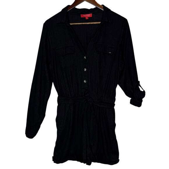 Guess Eco Nadia Flax Romper Linen Blend Black, size Medium - Picture 1 of 6